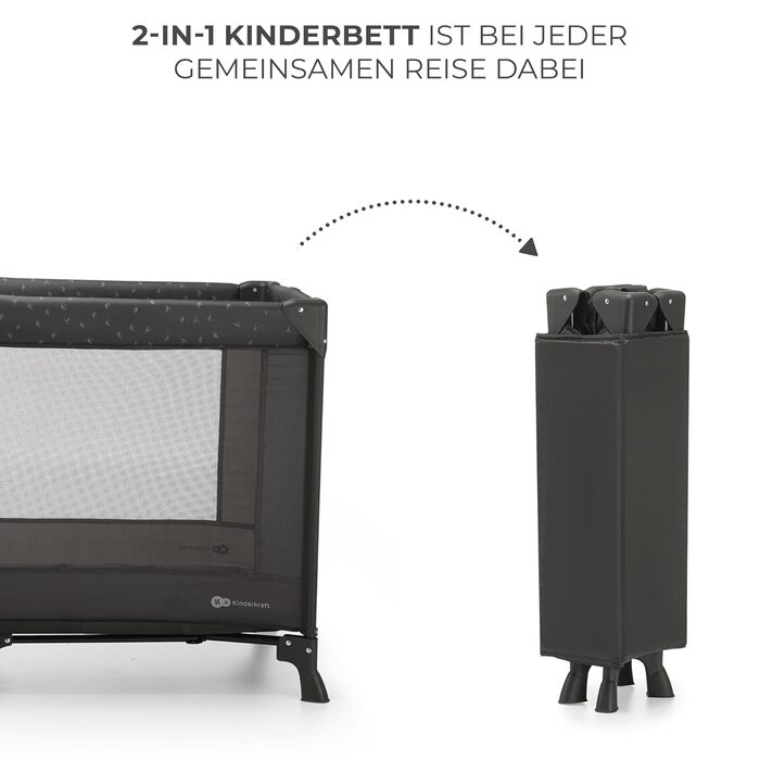 Дитяче ліжечко-манеж Kinderkraft JOY LIGHT, дорожнє, компактне, сіре, з сумкою, сучасний дизайн