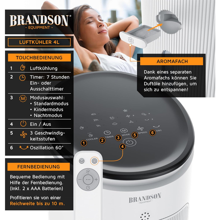 Brandson Вентилятор з водяним охолодженням 5-в-1: мобільний кондиціонер без шлангу, тихий, 4.7л, білий - Переможець 2026