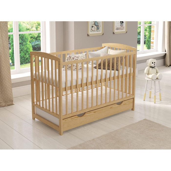 Дитяче ліжечко Love For Sleep Jacob 120x60 см з матрацом Aloe Vera, дерев'яне, букове, для новонароджених, що трансформується, бортики, дитяче ліжко