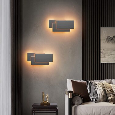 Klighten LED настінні світильники 24W, 2 шт, сучасні, для вітальні, спальні, коридору, теплий білий 3000K, темно-сірі