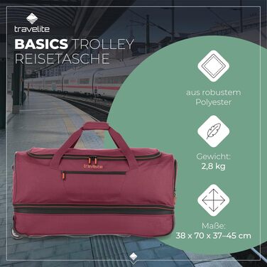 Дорожня сумка на колесах Travelite Basics Duffle L, 98-119 л, 70 см, виноградно-помаранчева