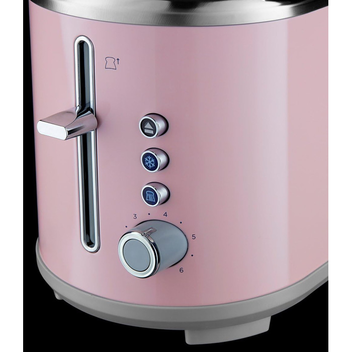 Тостер Russell Hobbs Hanley на 2 тости, рожевий - 6 режимів, розморожування, підігрів, широкі слоти, підставка для булочок