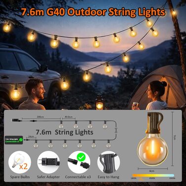 LED гірлянда Kangtaixin для вулиці з таймером, 75+3 лампочки G40, 4 режими, димер, водонепроникна, 7.6м, теплий білий