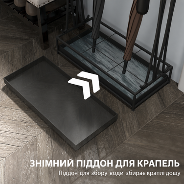 Підставка для парасольок HOMCOM Сталева підставка для парасольок Прямокутний тримач для парасольки з 24 гачками, 21 отвором, знімний піддон для крапель води для палиць і парасольок 50 x 24 x 68 см Чорний