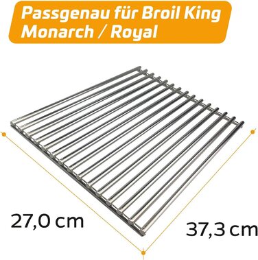 Решітка для гриля Grillfürst з нержавіючої сталі для Broil King Monarch та Royal, легка у догляді, 8 мм, 37,3x27 см, змінна решітка для барбекю