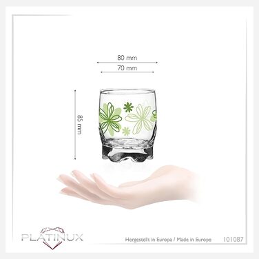 Набір склянок PLATINUX з квітковим принтом, 6 шт., 250 мл — склянки для води та соку, стильний дизайн, прозоре скло