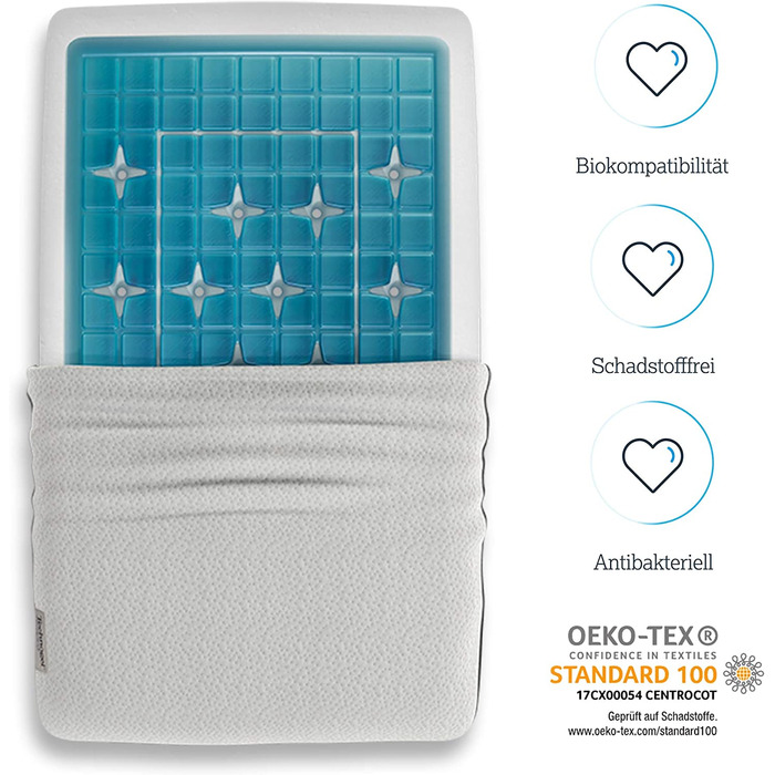 Ортопедична подушка Technogel Deluxe для підтримки шиї – гелеве сертифіковане безпечне подушка для спини та бокового сну з наволочкою, 66x40x11 см