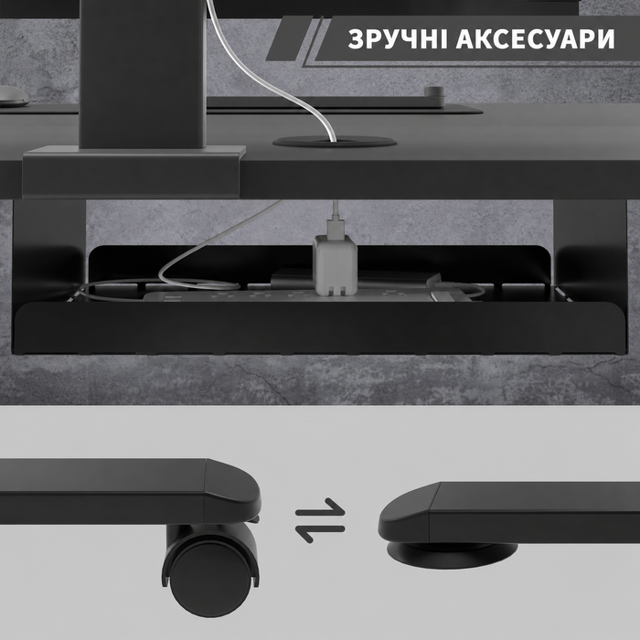 Електричний регульований стіл JUMMICO 160x80 см з USB, кабель-органайзером, ергономічний комп'ютерний стіл для офісу, чорний