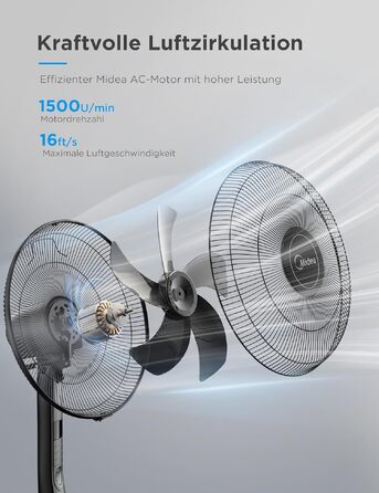 Вентилятор підлоговий Midea FS40-15FR з пультом, 3 режими, LED дисплей, таймер, регульована висота, чорний