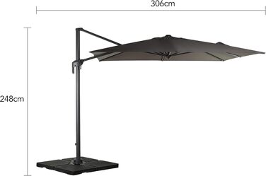 Квадратна садова парасолька Deuline FLORENZ 270x270 см, алюмінієвий стержень, з ручкою-колінчастом механізмом, водовідштовхуюча тканина з UV-захистом, сіра