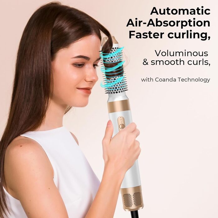 Mogawave Airstyler Pro 1000W – 5-в-1 Фен-щітка, Стайлер для волосся з негативними іонами (біло-сірий)