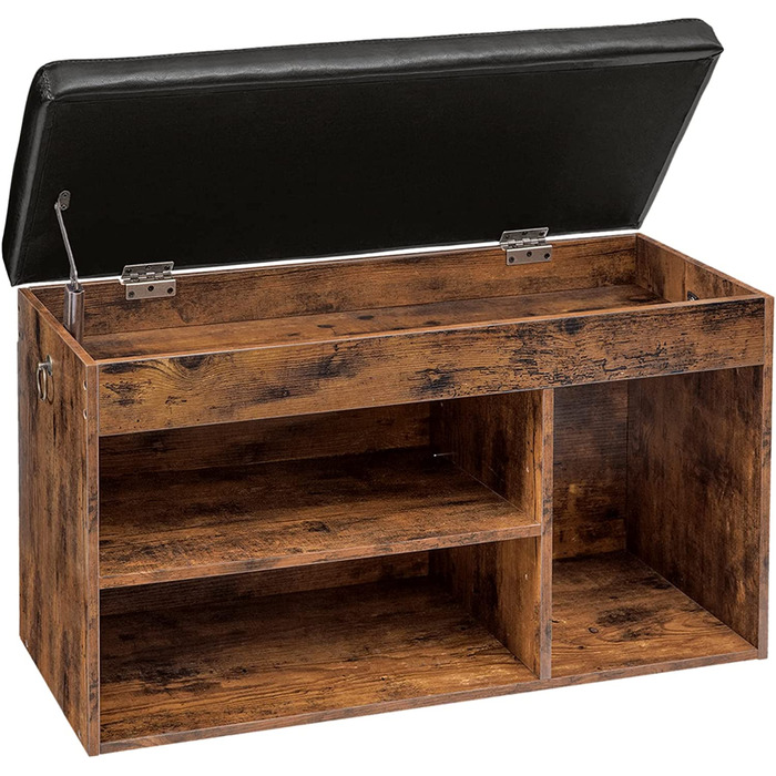 Лавка для взуття HOOBRO з м'яким сидінням, 3 відкриті полиці, 82x31,5x46,5 см, місткий взуттєвий шафа для передпокою та вітальні, витримує до 150 кг