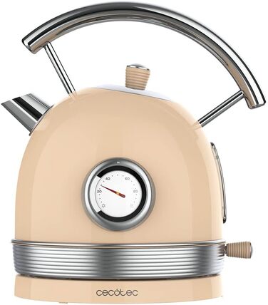 Електрочайник Cecotec ThermoSense 420 Light Beige, 1,8 л, 2200 Вт, з індикатором температури, 360° база, нержавіюча сталь, вінтажний стиль, бежевий