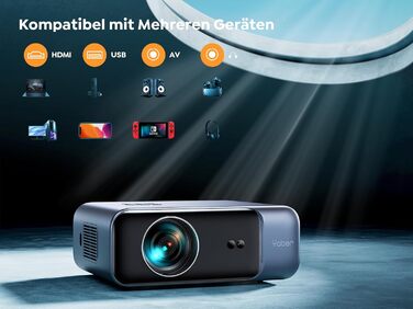 Проектор для домашнього кінотеатру YABER Full HD 1080p (підтримка 4K), автофокус, корекція трапеції, WiFi 6, Bluetooth, портативний outdoor-проектор до 300 дюймів для смартфонів, Fire TV Stick та PS5