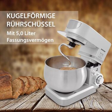 Кухонний комбайн Syntrox Germany 5 л, багатофункціональний, сріблястий, з антипослизькими ніжками, для тіста і міксування