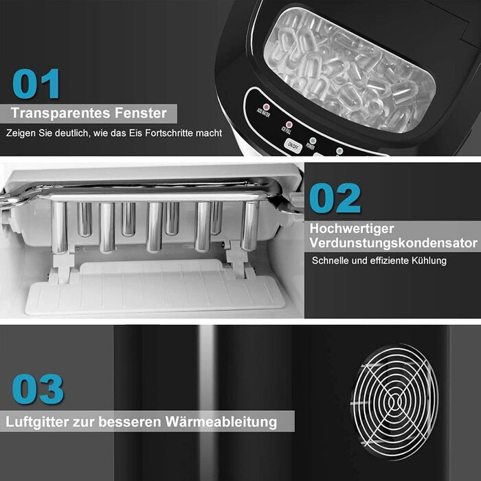 Льодогенератор GOPLUS 12 кг/24 год, 2 розміри кубиків льоду, резервуар 2.2 л, лопатка, зелений