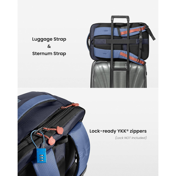Дорожній рюкзак tomtoc 28L/40L для подорожей та літака, TSA-сумісний рюкзак для ручної поклажі (Coastal Blue-ripstop)