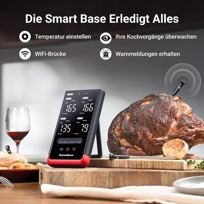 ThermoMaven P2: Розумний термометр для м'яса з Bluetooth 5.3, 6 датчиками, Wi-Fi моніторингом, IPX8 водонепроникність, для гриля, духовки, кухні, фритюрниці (4 зонди)