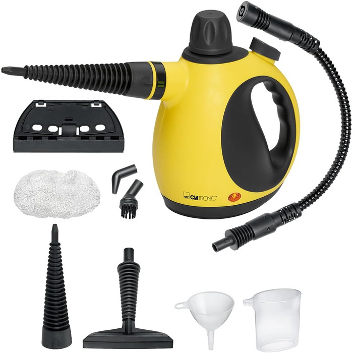 Парова швабра Clatronic DR 3653, 1050 Вт, 3,5 бар, з 9 насадками, 5 м кабель, для чищення, знежирення та дезінфекції, пароочисник з обертовою насадкою
