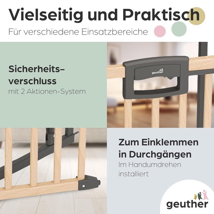 Захисний бар'єр на двері Geuther Easylock Plus для сходів 80,5-88,5 см. Дерев'яно-металевий бар'єр для дітей без свердління, двосторонній, колір: натуральний/антрацит
