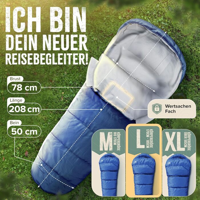 ONLYHIKE® Спальний мішок для кемпінгу 300GSM, теплий, легкий, 1700 г, весна/осінь/зима, комфорт від -5°C до 10°C, розміри M-XL, для подорожей та активного відпочинку