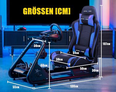 GTPLAYER Симулятор кокпіт для автосимуляторів, стійка для керма та педалей з динаміками (Синій)