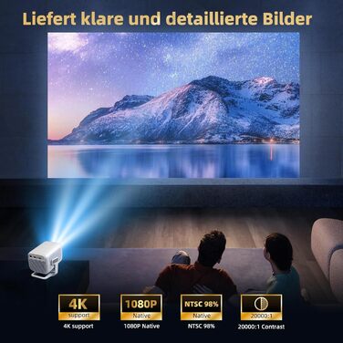 Smart-проектор Beamer 4K Full HD 1080P для домашнього кінотеатру, 700 ANSI люмен, Netflix, Dolby Audio, автофокус та автоматична корекція трапеції, короткофокусний, білий