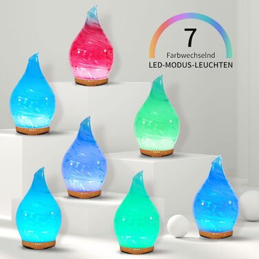 Аромадифузор Porseme 280 мл, ультразвуковий з 3D-скляним корпусом, 7 LED-підсвіток, без BPA, з таймером, для дому, йоги та SPA (сріблястий)