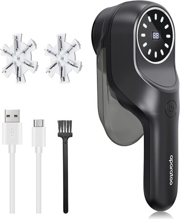 Електричний машинка для видалення катишків Aparatoo, портативний USB, LED-дисплей, 2 швидкості, для одягу, светрів, меблів, чорний