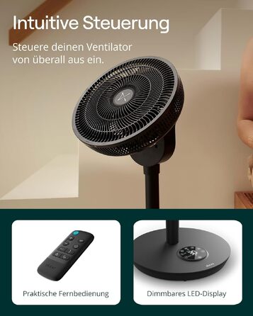 Duux Whisper Flex 2 Smart Вентилятор: тихий (13 дБ), нічний режим, таймер, регульована висота (54-92 см), енергоефективний, з Wi-Fi та пультом (чорний, з акумулятором)