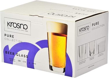 Набір склянок для пшеничного пива Krosno Pure 530 мл, 6 шт — пивні келихи для дому, ресторанів і вечірок, можна мити в посудомийці