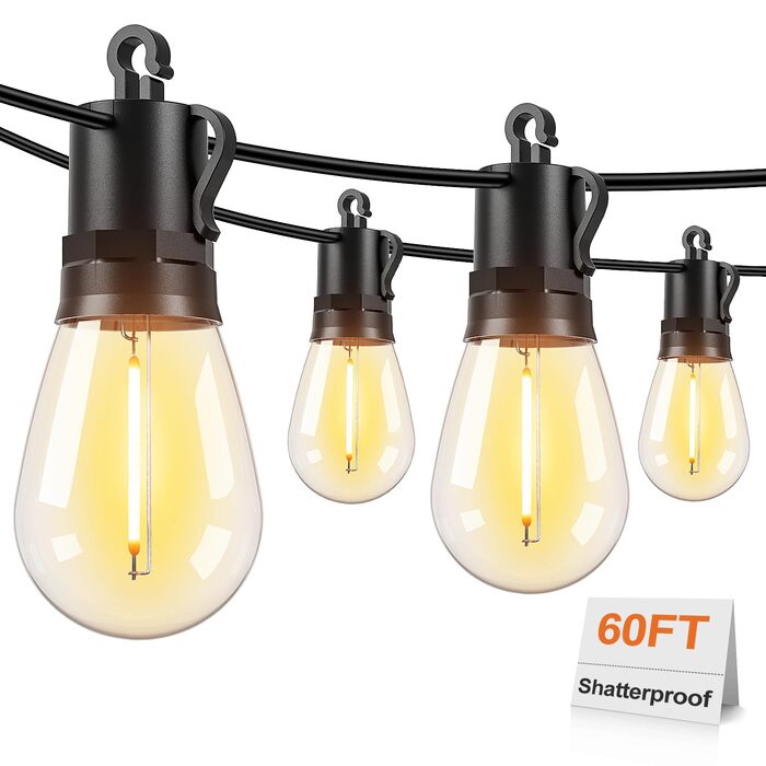 Гірлянда світлодіодна Brightever для вулиці 1.8м, 17 ламп Edison S14 (1 запасна), водонепроникна, для тераси, саду, двору