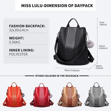Жіночий рюкзак Miss Lulu, компактний міський рюкзак, чорний, з захистом від крадіжок, універсальний розмір, елегантний стиль