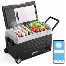 Автомобільний компресорний холодильник 55л з Bluetooth, 12/24/230V – для кемпінгу, авто, вантажівок, будинків на колесах. З роздільником та обробною дошкою