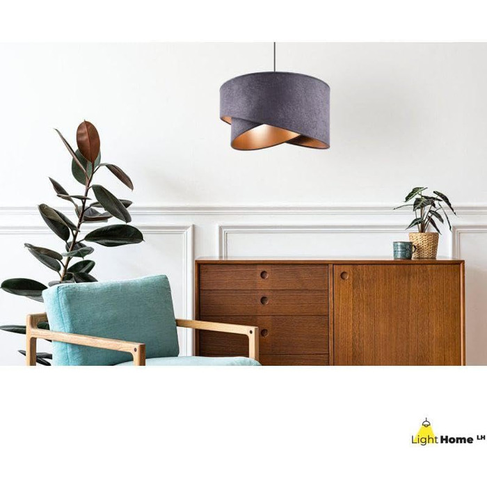Підвісна лампа Light-Home Milan з абажуром з велюру, індустріальний стиль, темно-сіра з золотом, для вітальні, спальні та їдальні