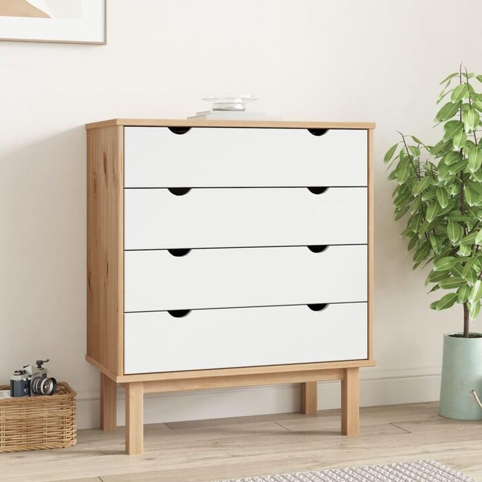 Комод з шухлядами vidaXL, масив сосни, коричнево-білий, 76,5x39,5x90 см – шафа для зберігання, тумба, скриня, sideboard