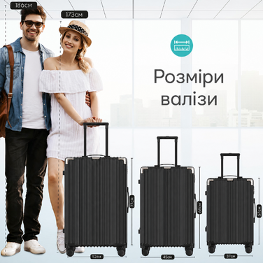 Середній валізний чемодан Voyagoux 71 л, жорсткий ABS, TSA-замок, 4 колеса, чорний, 27x41x67 см, легкий ручний багаж