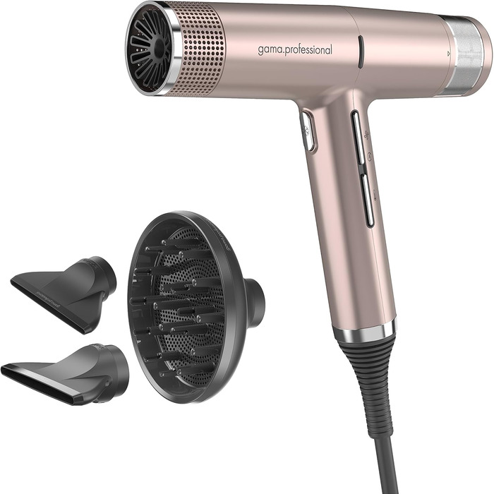 Професійний фен для волосся Gama Italy iQ1 Perfetto, Oxy-Active, автоочищення, 2 насадки та дифузор, ультралегкий 294 г, рожевий