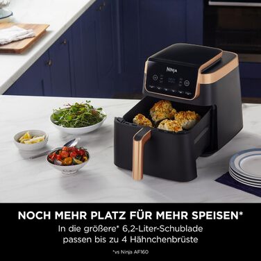 Фритюрниця повітряна Ninja Foodi FlexDrawer AF500EUCP, 6.2L, 7-в-1, чорно-мідна