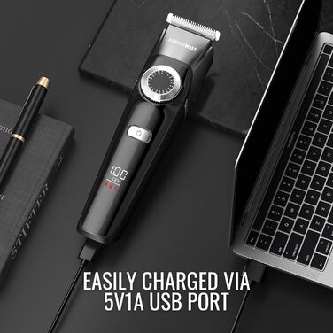 BarberBoss 3-в-1 тример для волосся та бороди, чоловічий набір для стрижки, USB, водонепроникний, 4 насадки, LED підсвітка