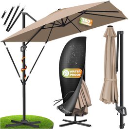Парасолька від сонця KESSER Sun XL 300x300 см, підвісна модель з поворотом 360°, регулюванням нахилу та захистом від вітру, UV50+, колір тауп