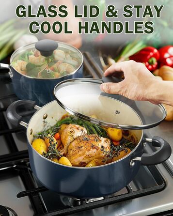 Набір посуду Cook N Home керамічний антипригарний 10 предметів синій: каструлі, сковороди, казанок з кришкою