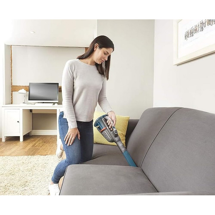 Акумуляторний ручний пилосос BLACK+DECKER Dustbuster Smart Tech 18 В, 36 Вт·год, циклонний, 2 режими, витяжна щілинна насадка, зарядна станція, настінне кріплення, титан/срібло/синій