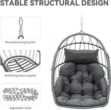 Крісло-гойдалка YITAHOME для дому та саду, сіре, з подушками, 150 кг, 105x74x72 см