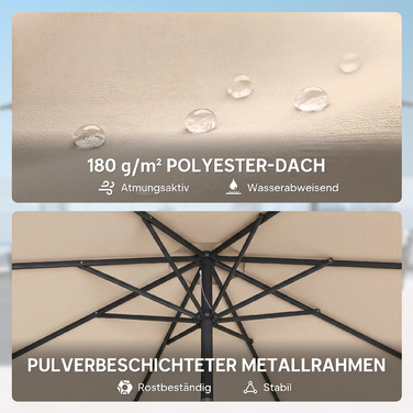 Сонячний парасолька приблизно Ø300 см, регульована, балконний парасоль з ручним механізмом, хрестовина, мішок з піском, захист від ультрафіолету 30+, згортається, кремово-білий