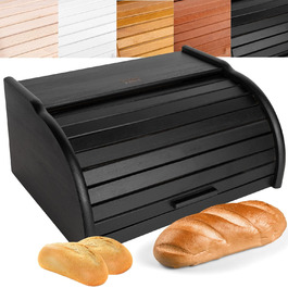 Дерев'яний хлібниця Creative Home Schwarz з роллетною кришкою, 38x28,5x17,5 см – натуральна скринька для зберігання хліба, булочок та випічки для кухні
