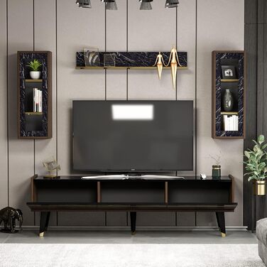 Гірка для вітальні Homidea KARYA, ТВ-тумба, меблі під телевізор з 3 дверцятами, сучасний дизайн, горіх/мармур