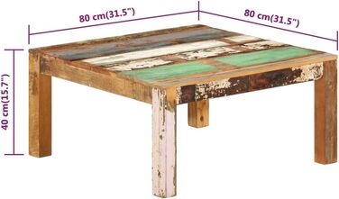 Журнальний стіл із масиву переробленого дерева 80x80x40 см, у стилі кантрі для вітальні, vidaXL