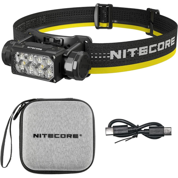 Ліхтар налобний Nitecore HC65 UHE, LED, 2000 люмен, USB-C, 222 м, червоне світло, чорний
