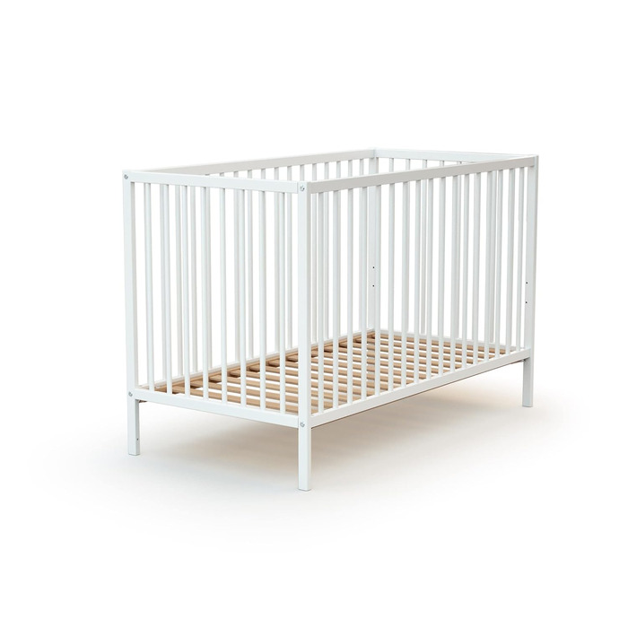 Дитяче ліжко Webaby з натурального буку 60x120 см, збірне, з регульованим дном та бортиками | Від народження | Комфортний сон